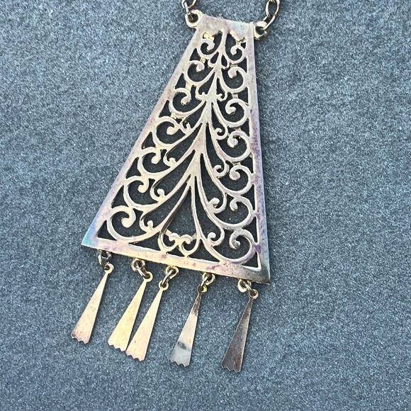 Lisner Pendant Necklace in Gold Tone Metal Mid Century Statement Jewelry Signed - Picture 6 of 16
